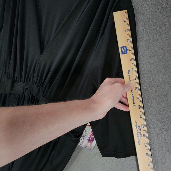 Kiyonna Midi Dress sz 4 Women Black Gold Metallic 3/4 Sleeve Stretch Ruched NEW - Picture 7 of 11